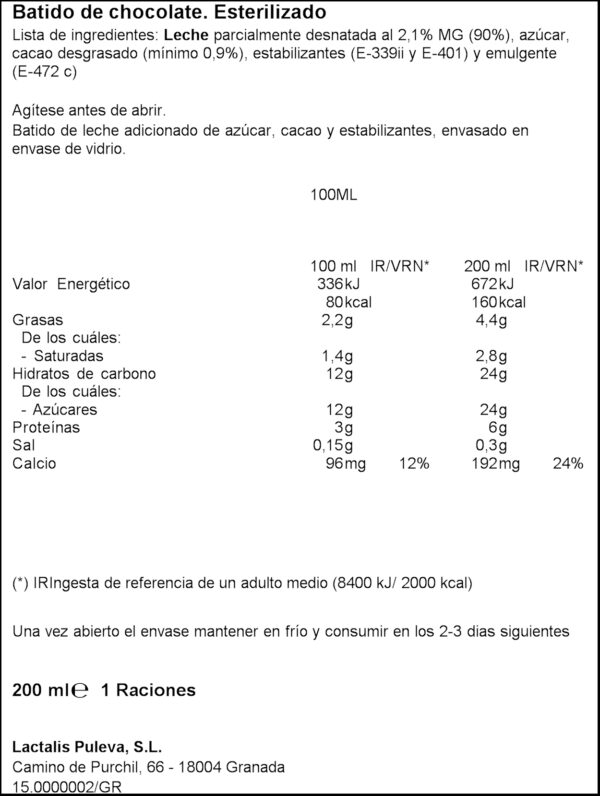 PULEVA BATUT CACAU 200ML