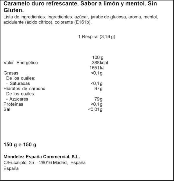 RESPIRAL CARAMEL LLIMONA MENTA 150GR