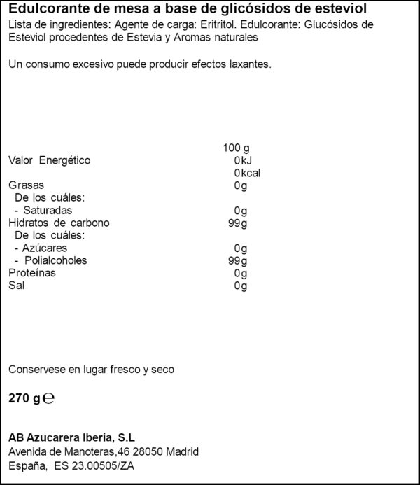 TRUVIA EDULCORANT STEVIA 270GR