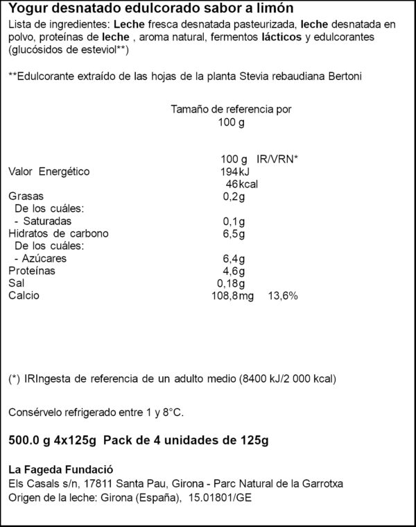 LA FAGEDA IOGURT DESNATAT 4X125GR