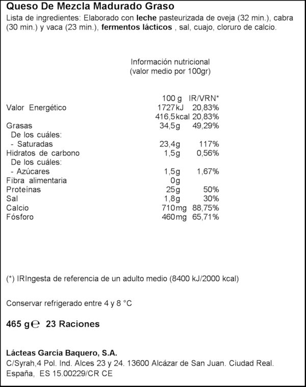 G.BAQUERO FORMATGE CURAT 1/2 465GR