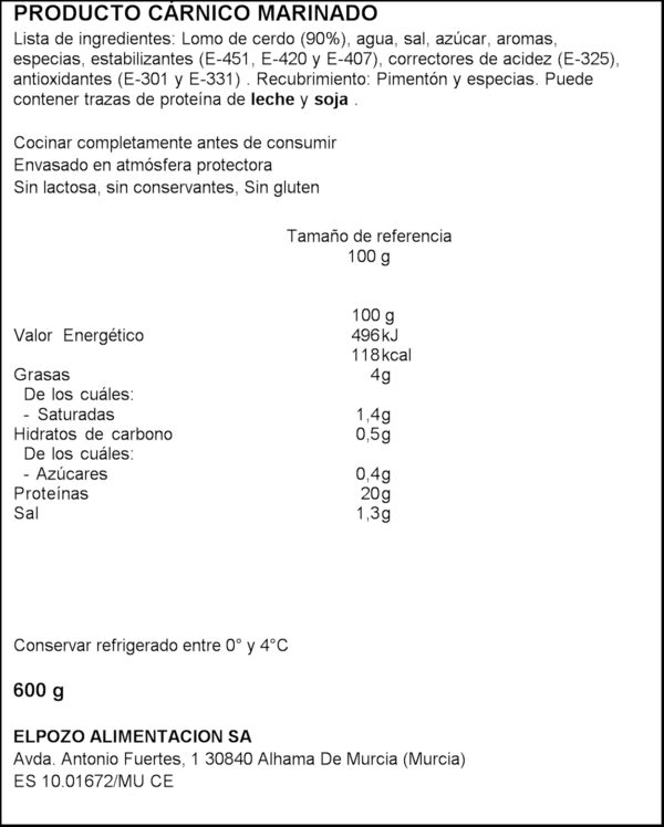 EL POZO EXTRATENDRE LLOM ADOBAT 600GR