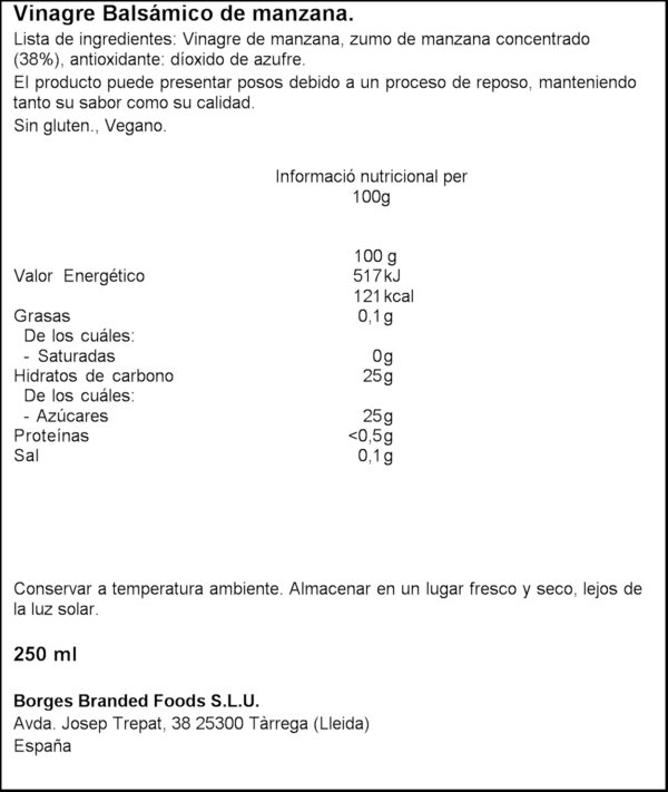 BORGES VINAGRE BALSAMIC 25CL