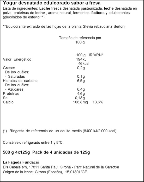 LA FAGEDA IOGURT DESNATAT 4X125GR