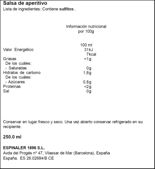 ESPINALER SALSA APERTIVO 250ML