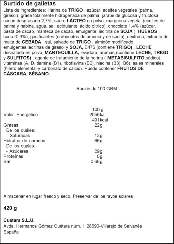 CUETARA GALETES ASSORTIDES 420G