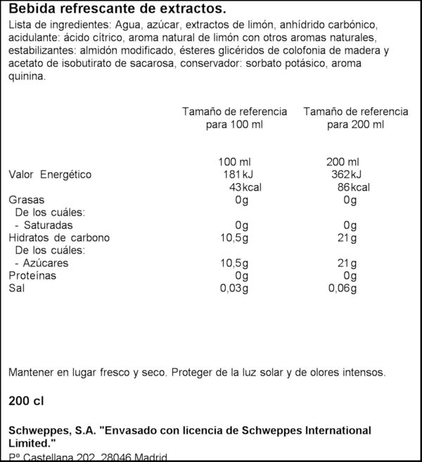 SCHWEPPES TONICA LLIMONA PREMIUM 200ML