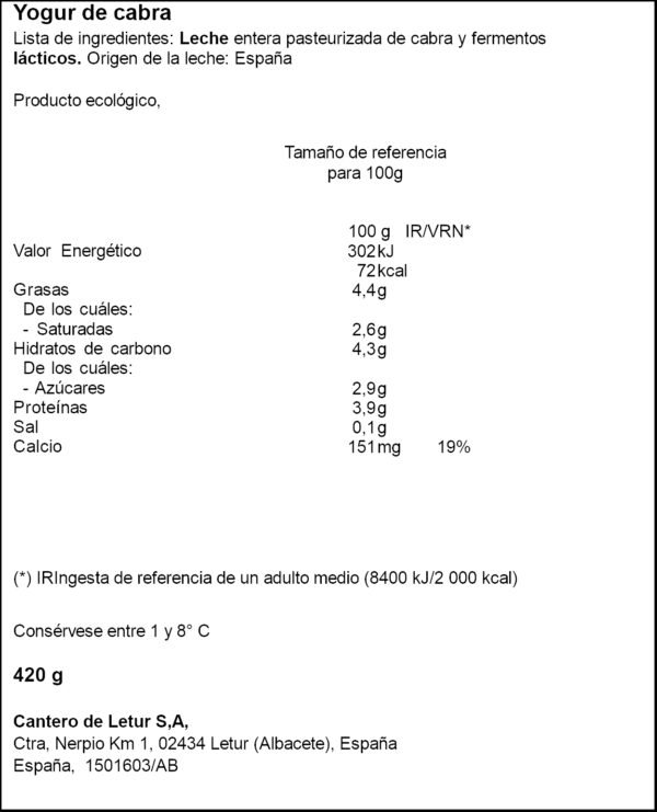 CANTERO ECO IOGURT CABRA 420GR