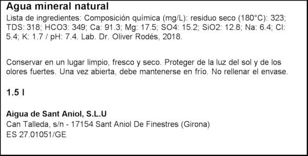 SANT ANIOL AIGUA MINERAL 1,5L