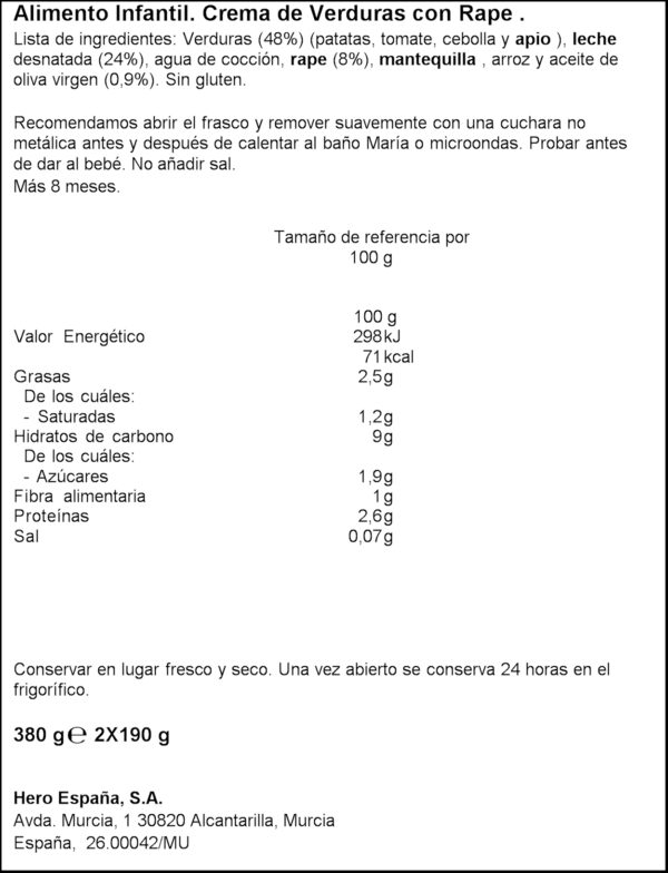 HERO BABY POTET VERDURES AMB RAP +8M 2X190GR