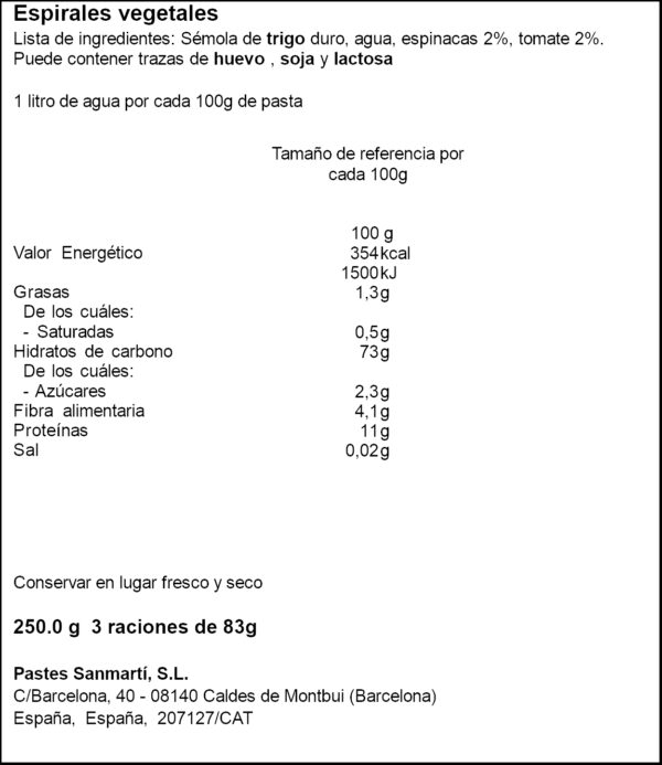 SANMARTI ESPIRALS VEGETALS 250GR