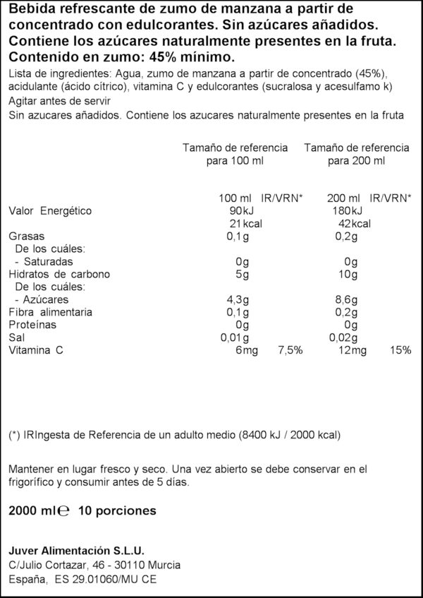 JUVER NECTAR POMA SENSE SUCRE 1L.