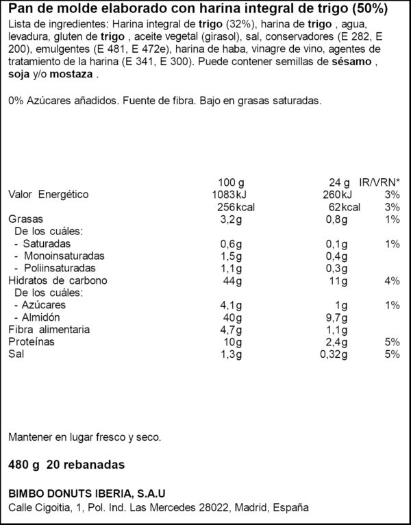 BIMBO INTEGRAL 480 GRS