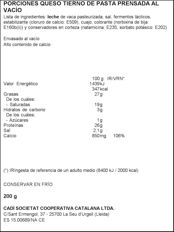 CADI PORCIONS TENDRE 200GR