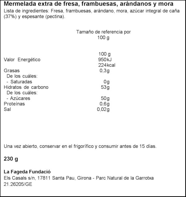 LA FAGEDA MELMELADA FRUITS VERMELLS 230GR