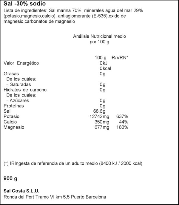 COSTA SAL FINA -30 SODI 900GR