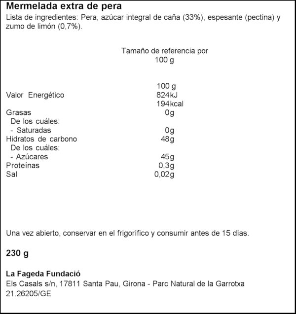 LA FAGEDA MELMELADA PERA 230GR