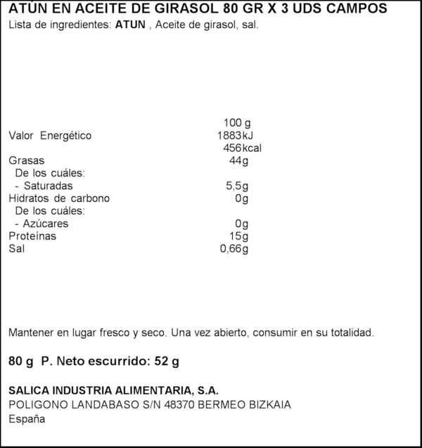 CAMPOS TONYINA EN OLI DE GIRA-SOL 3X80GR