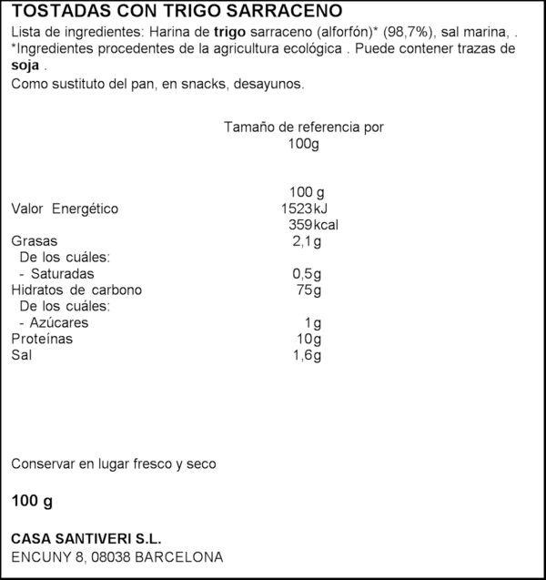 SANTIVERI TORRADES LLEUGERES BIO 100 GR