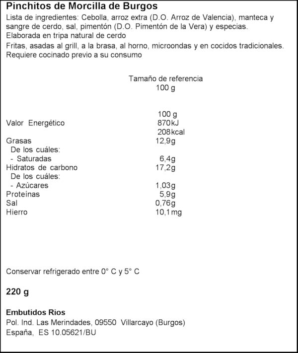 RIOS MORCILLA DE BURGOS 220GR