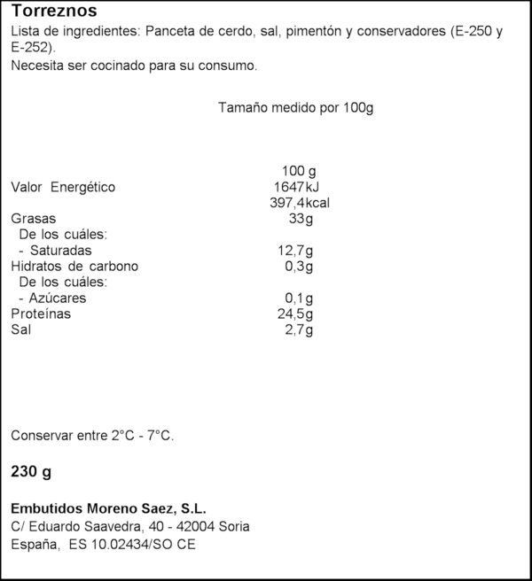 MORENO SAEZ TORREZNO DE SORIA 230 G