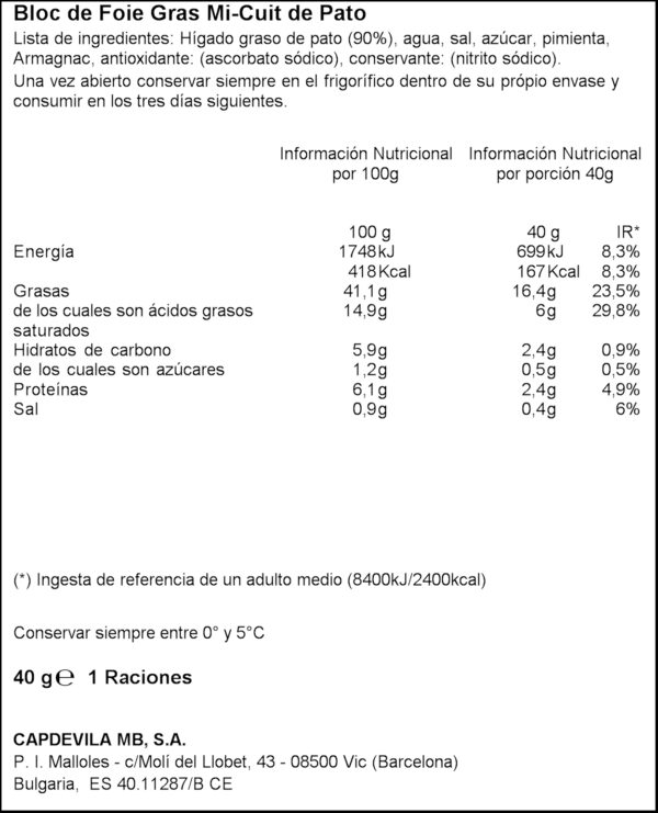 CAPDEVILA BLOC FOIE ANEC 40GR