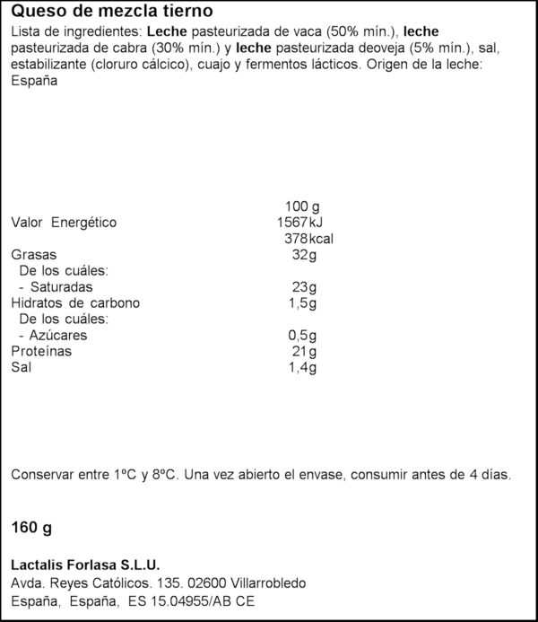 EL VENTERO FORMATGE TENDRE LLESCAT 160GR