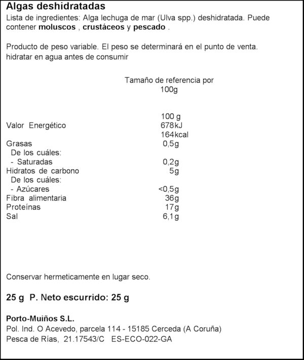 PORTO MUIÑO ENSIAM DE ALGAS MAR 25 GR.