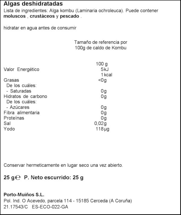 PORTO MUIÑO ALGAS KOMBU 25 GR.