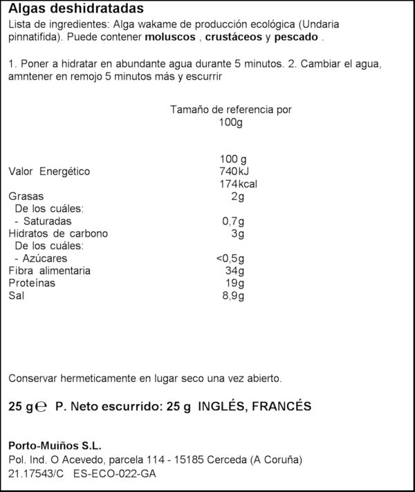 PORTO MUIÑO ALGAS WAKAME 25 GR.