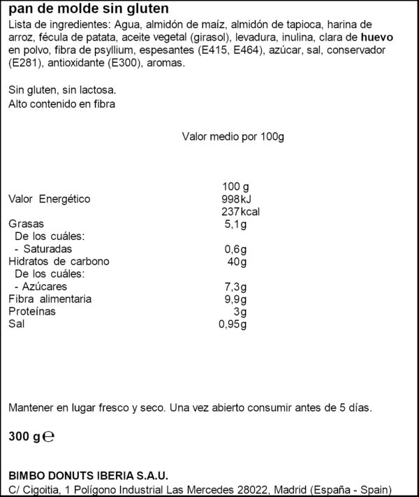 BIMBO PDM BLANCO SIN GLUTEN 300G