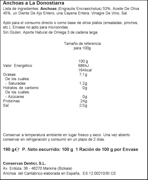 OLASAGASTI ANXOVA A LA DONOSTIARRA FREGIDA A L'ALL 190GR