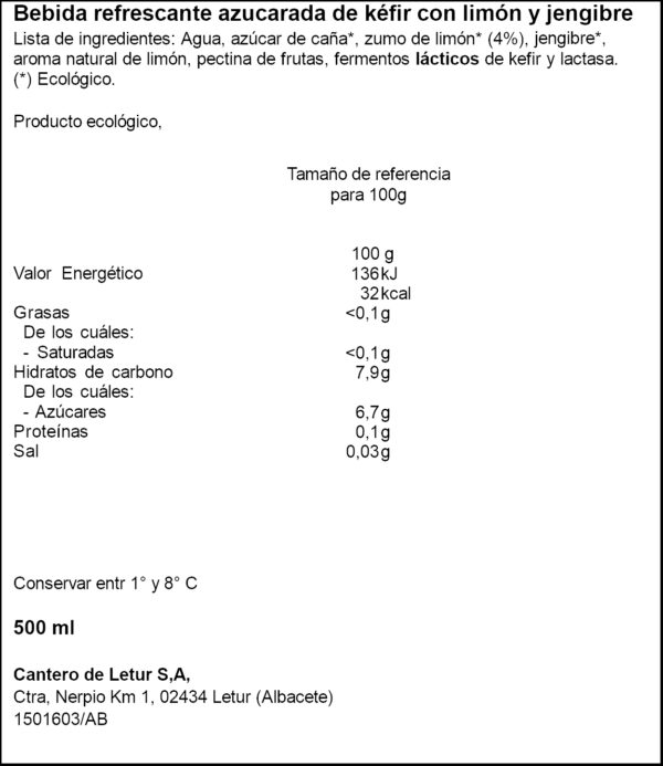 CANTERO KÉFIR AQUA/LLIMO/GING500ML