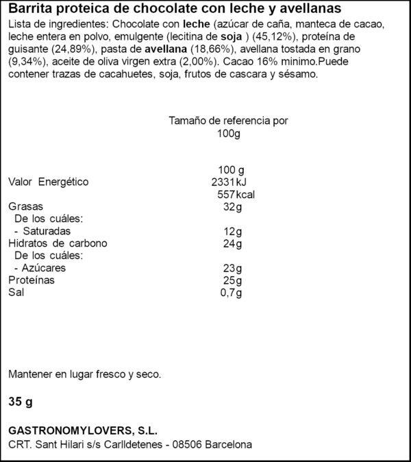 MUCHMORE BARRETA XOCOLATA AMB LLET I AVELLANA 35GR