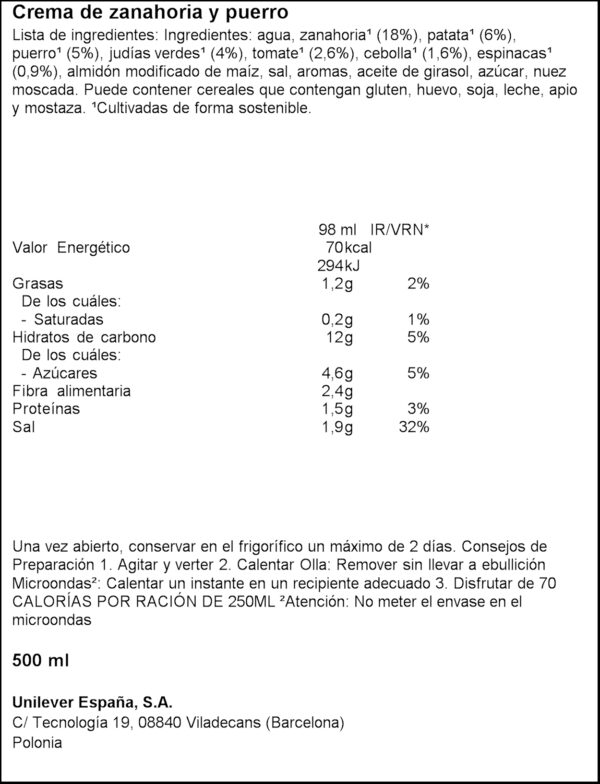 KNORR CREMA DE PASTANAGA I PORT 500ML