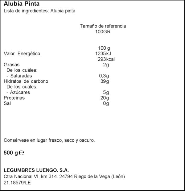 LUENGO MONGETA PINTA 500GR