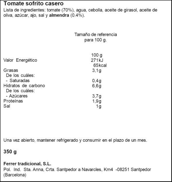 FERRER TOMAQUET SOFREGIT CASOLÀ 350GR