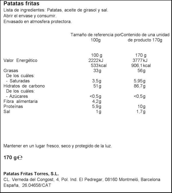 TORRES PATATES CASOLANES 170GR