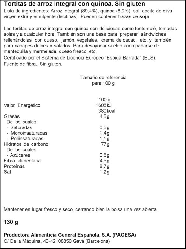 DIET RADISSON TORTITAS ARRÒS INTEGRAL I QUINOA 130GR