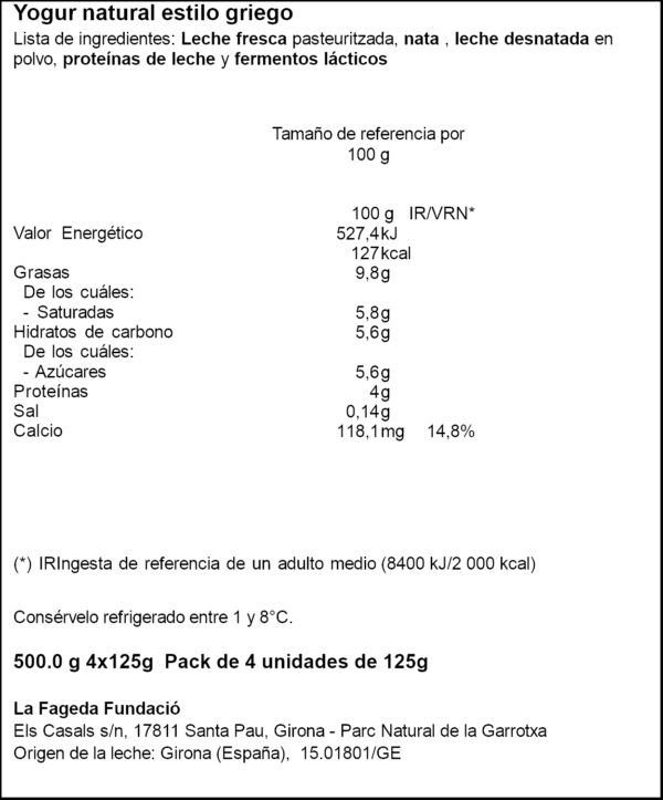 LA FAGEDA IOGURT GREC NATURAL 4X125GR