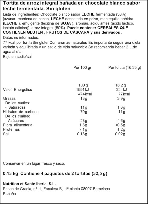 BICENTURI TORTETAS ARROS IOGURT 130GR