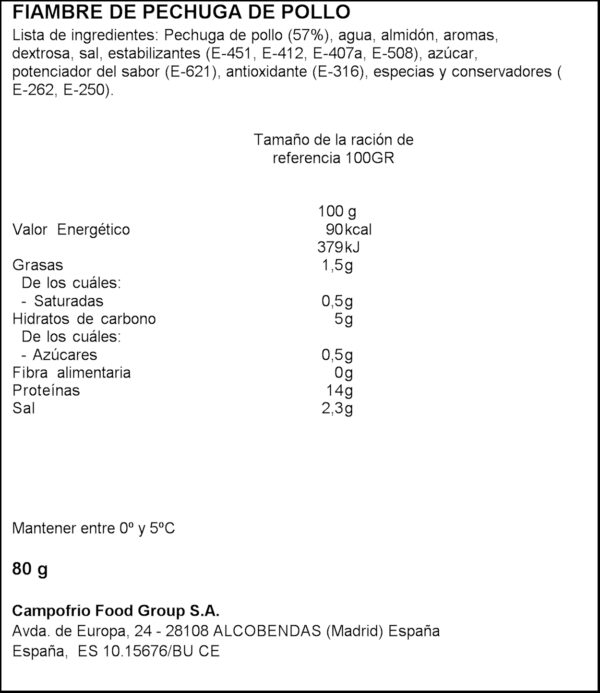 CAMPOFRIO PIT PLLATRE 80GR