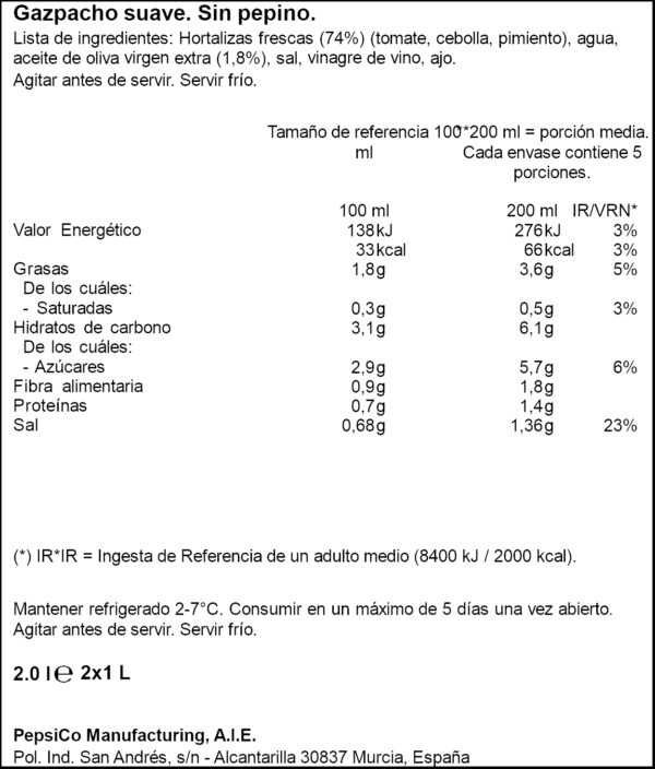ALVALLE GAZPACHO SUAVE 2L