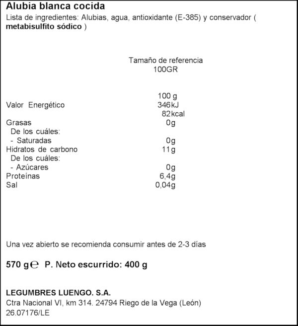 LUENGO MONGETA BAIX EN SAL 400GR