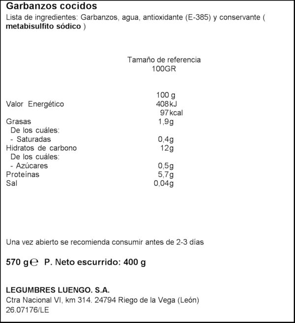 LUENGO CIGRONS BAIX EN SAL 400GR