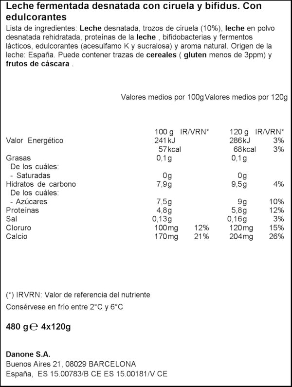 ACTIVIA IOGURT BIFIDUS 0%MG PRUNA 4X125GR