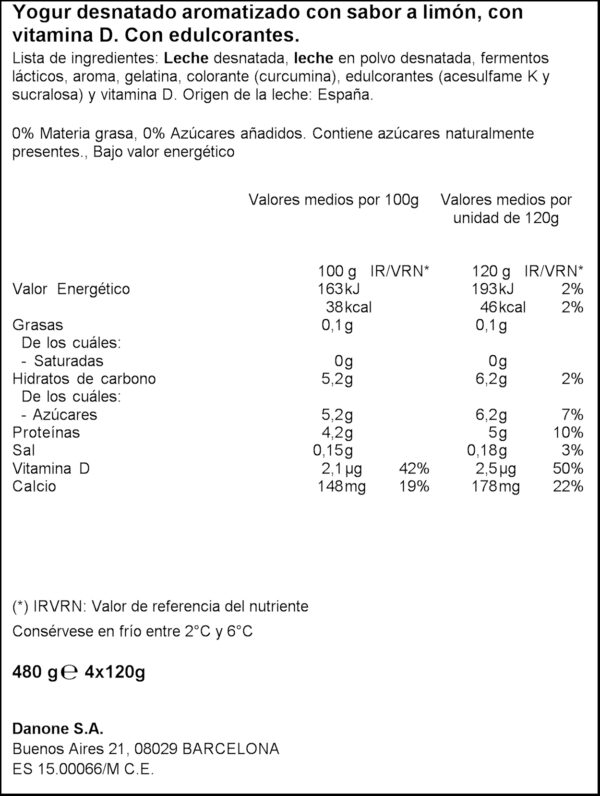 VITALINEA IOGURT LLIMONA 0%MG 4X125GR