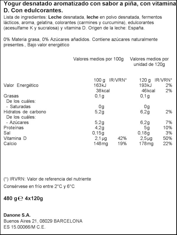VITALINEA IOGURT PINYA 0%MG 4X125GR
