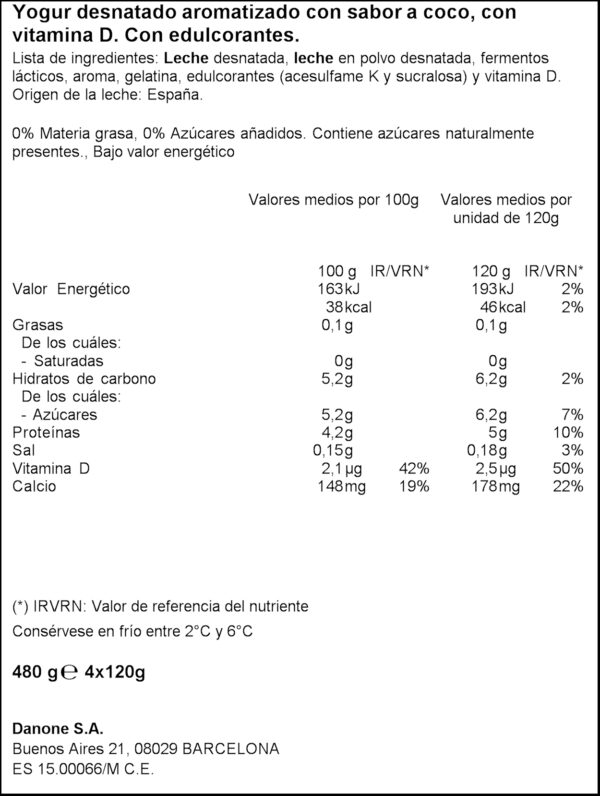 VITALINEA IOGURT COCO 0%MG 4X125GR