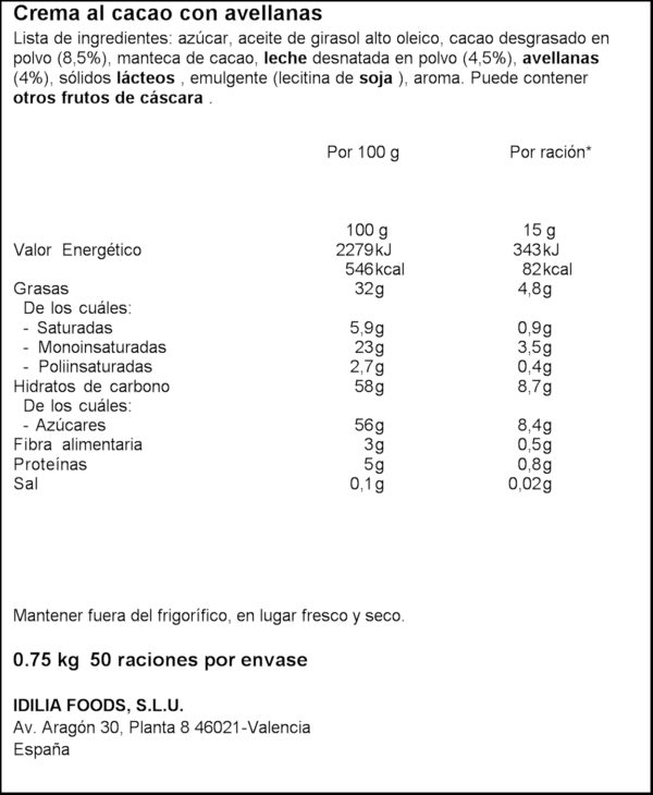 NOCILLA CREMA CACAU 1SABOR 750GR